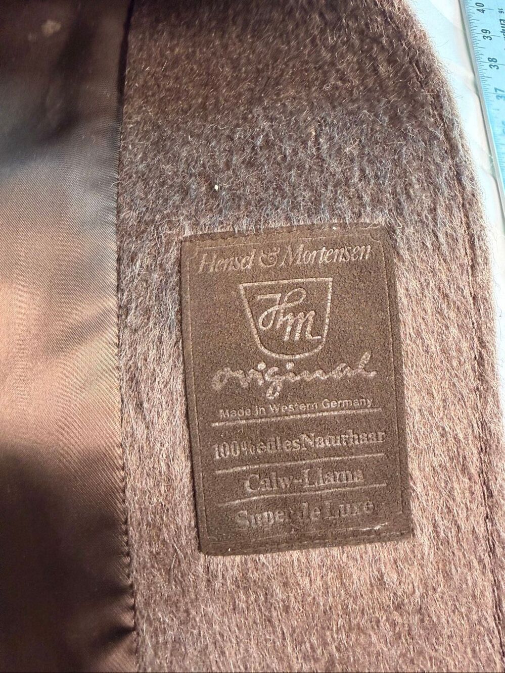 Hensel & Mortensen Vintage Llama Hair Long Coat Fur Collar Brown Women’s L Flaws - Picture 14 of 16